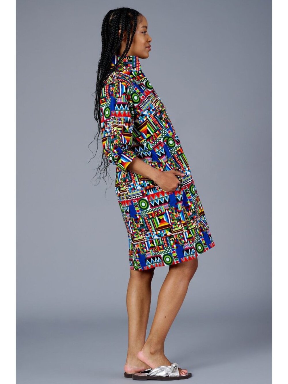 🆕 The Oula Company Geometric Print Cotton Dress Pockets Small - Picture 3 of 16
